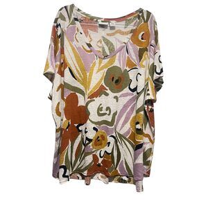 Rachel Zoe Linen Tropical Top Women 3X Plus High Low Coastal Resort Casual